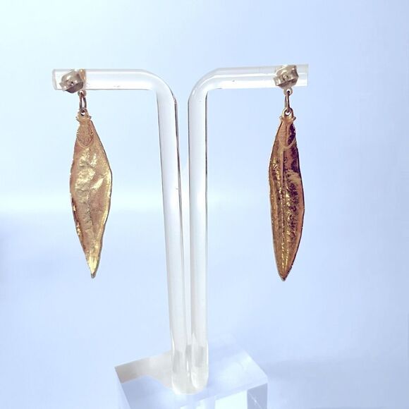 Gold Dipped Feather Drop Earrings - Picture 2 of 3
